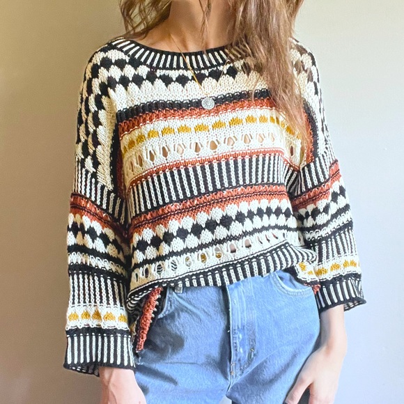 gimmicks by BKE Sweaters - Gimmicks Knit Sweater- Brown / Black / Orange / Mustard